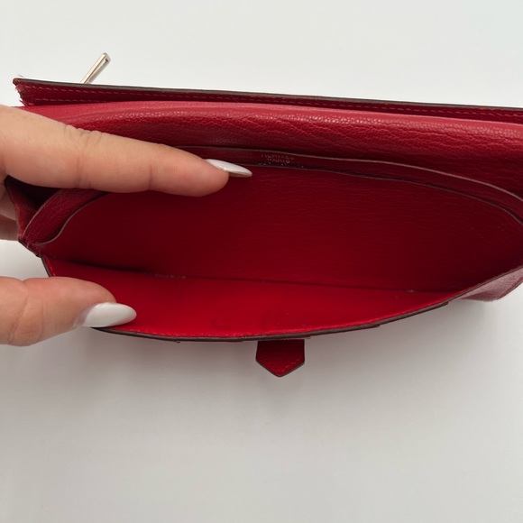 Hermes Chèvre Mysore Bi-Color Bearn Gusset Wallet Rose Lipstick Rouge Casaque - Picture 8 of 12
